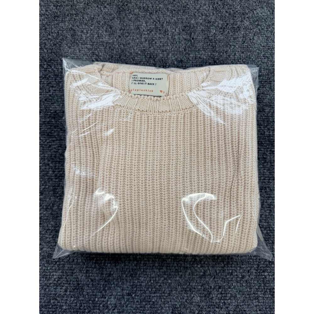 Piupiuchick Sweater Kids 10Y Cream Gray Striped 100%Organic Cotton Knit Crewneck - Picture 7 of 9